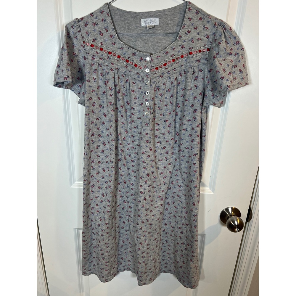 Sweet Dreams Womens Nightgown Floral Embroidered Heather Gray Size M